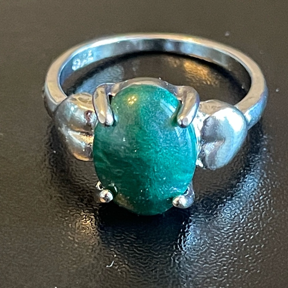 Green malachite S925 silver ring size 10